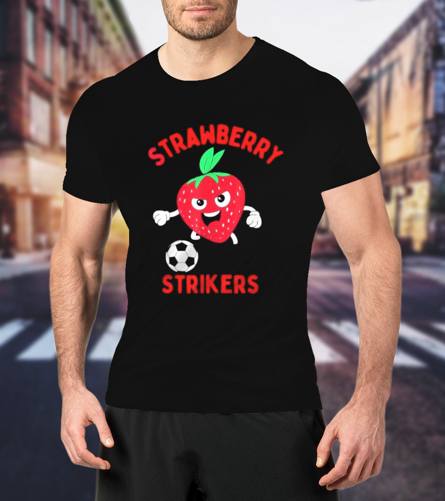 Strawberry Strikers Soccer Team Fun Cartoon With Soccer Ball T-Shirt