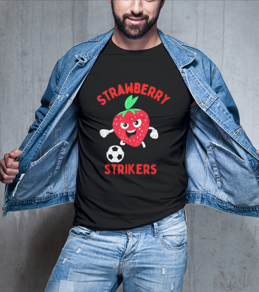 Strawberry Strikers Soccer Team Fun Cartoon With Soccer Ball T-Shirt