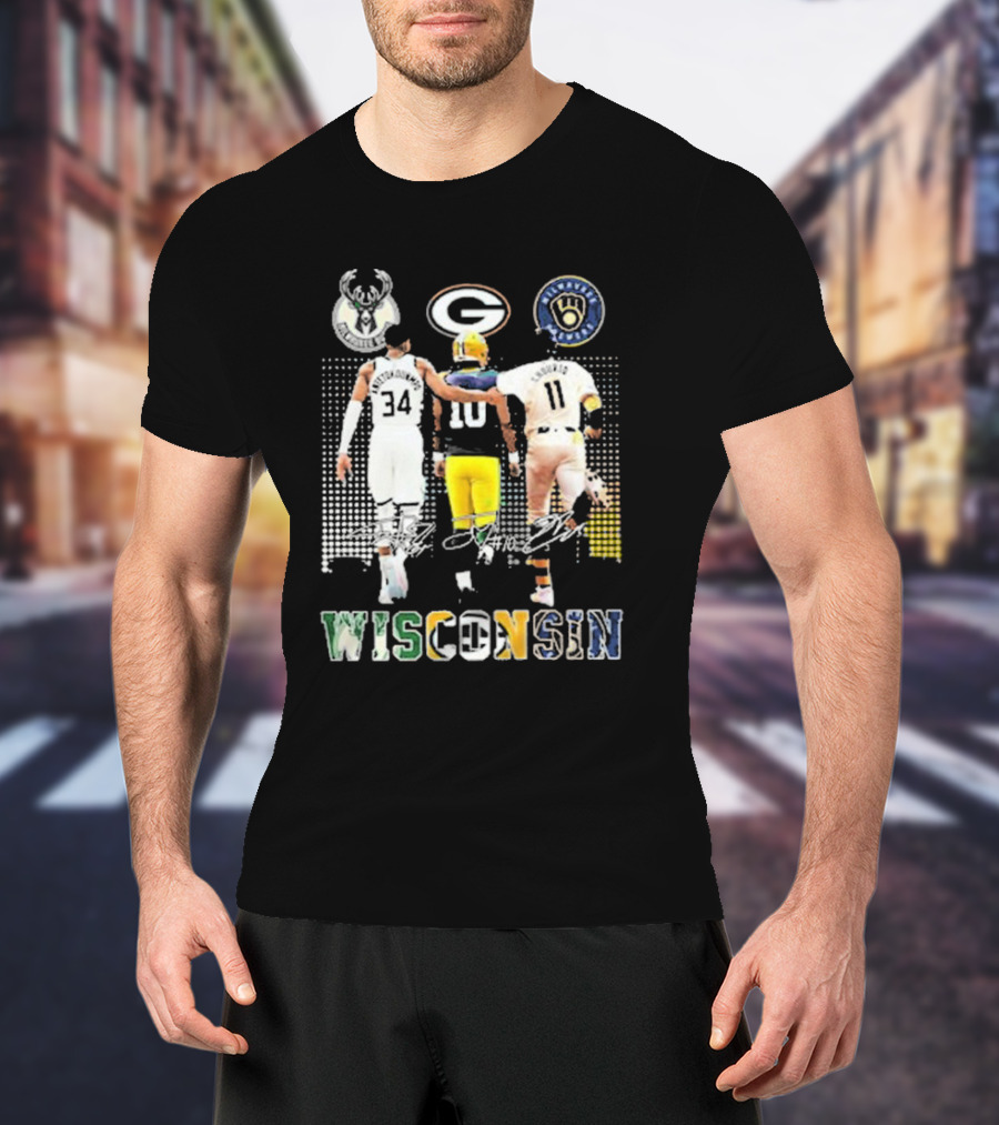 Antetokounmpo Jordan Love Chourio Wisconsin Bucks Packers Brewers T-Shirt