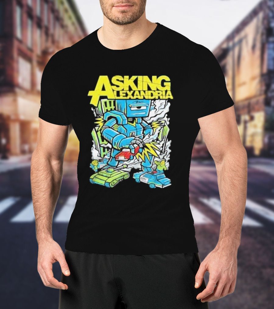 Asking Alexandria Killer Robot Blue And Green Electric Mech T-Shirt