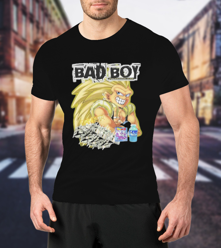 BAD BOY Sparking 2 Gotenks With Money And Blue Drink T-Shirt