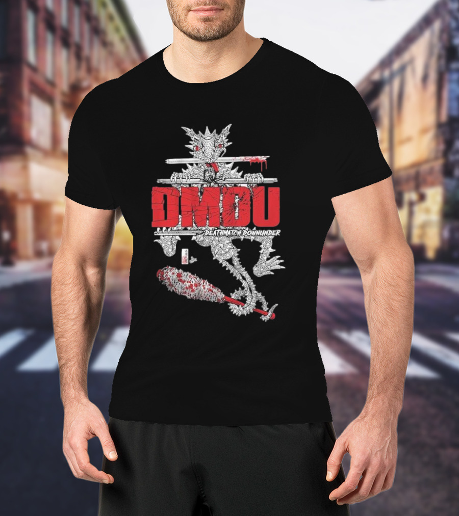 DMOU Deathmatch Downunder Dragon With Barbed Bat And Weaponry T-Shirt