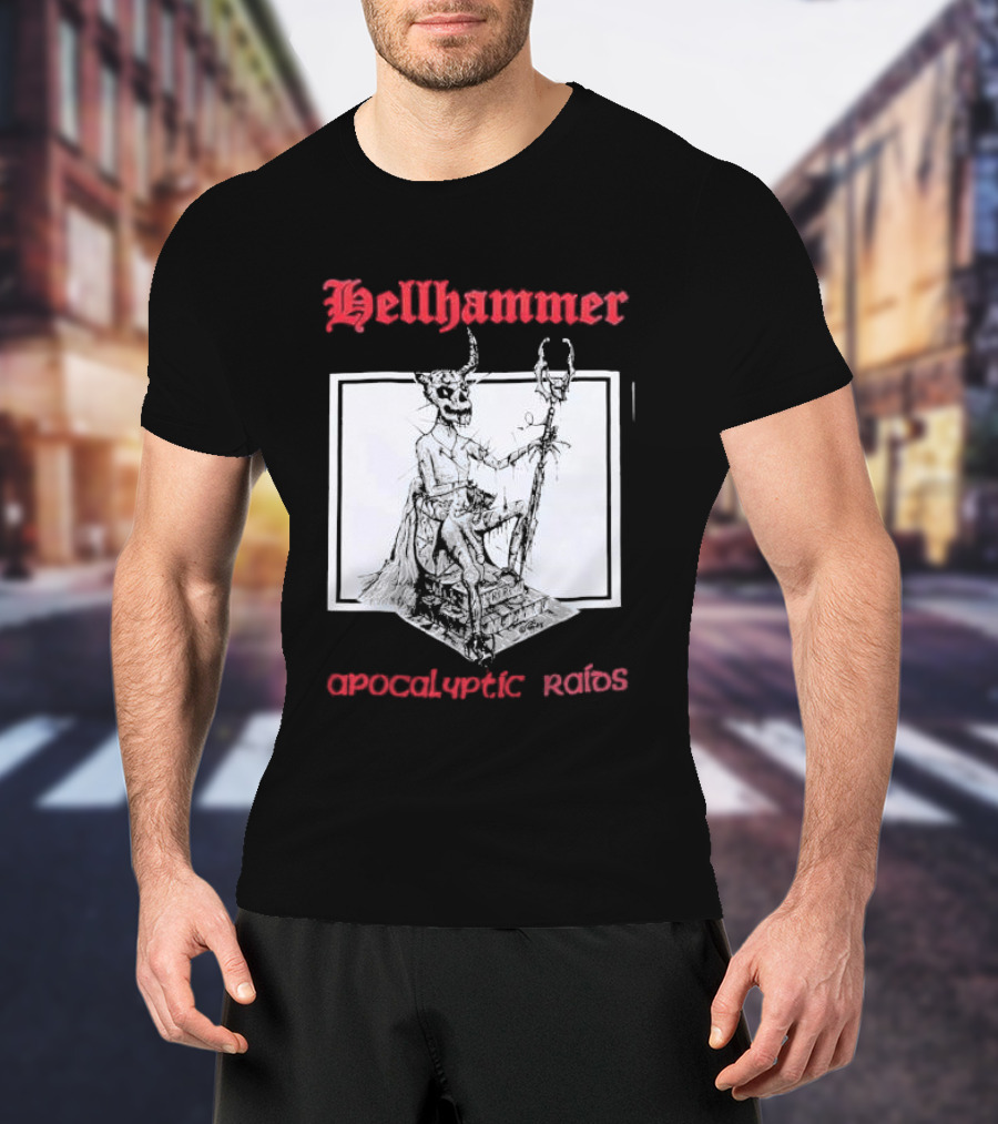 Hellhammer Apocalyptic Raids Horned Figure With Runes T-Shirt