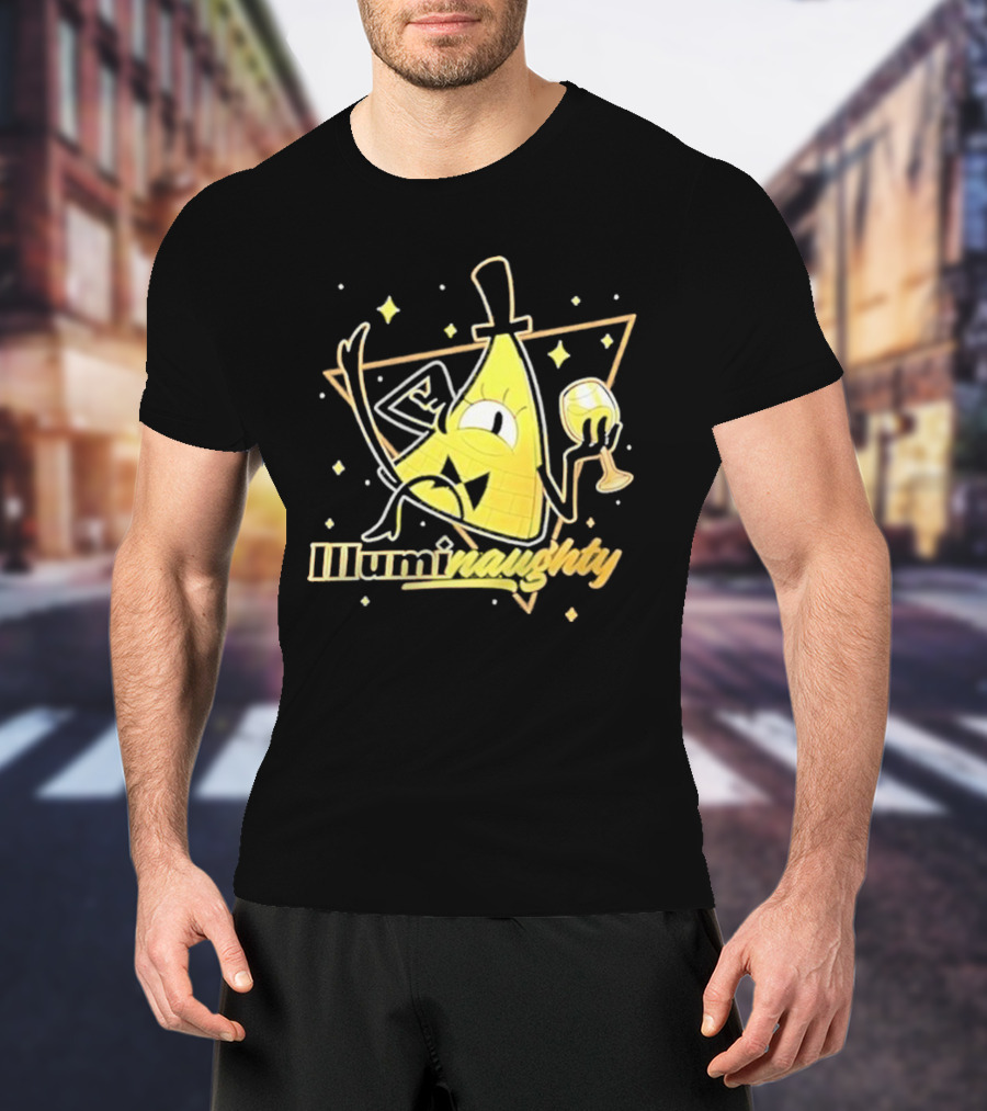 Illuminati Illuminaughty Triangle Cartoon With Wine Glass T-Shirt