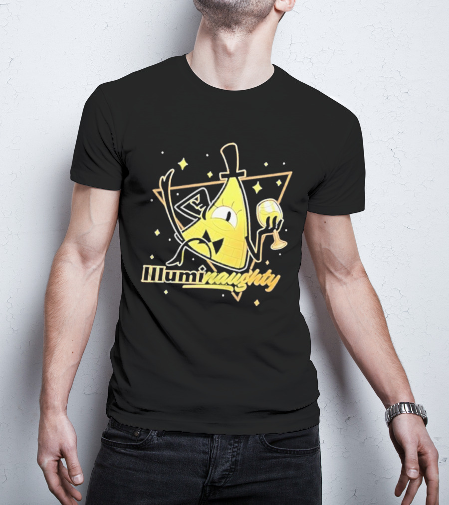 Illuminati Illuminaughty Triangle Cartoon With Wine Glass T-Shirt