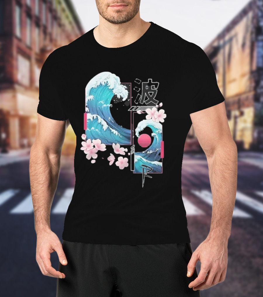 Pandorya Nami Cherry Blossom Wave Aesthetic Grnk T-Shirt