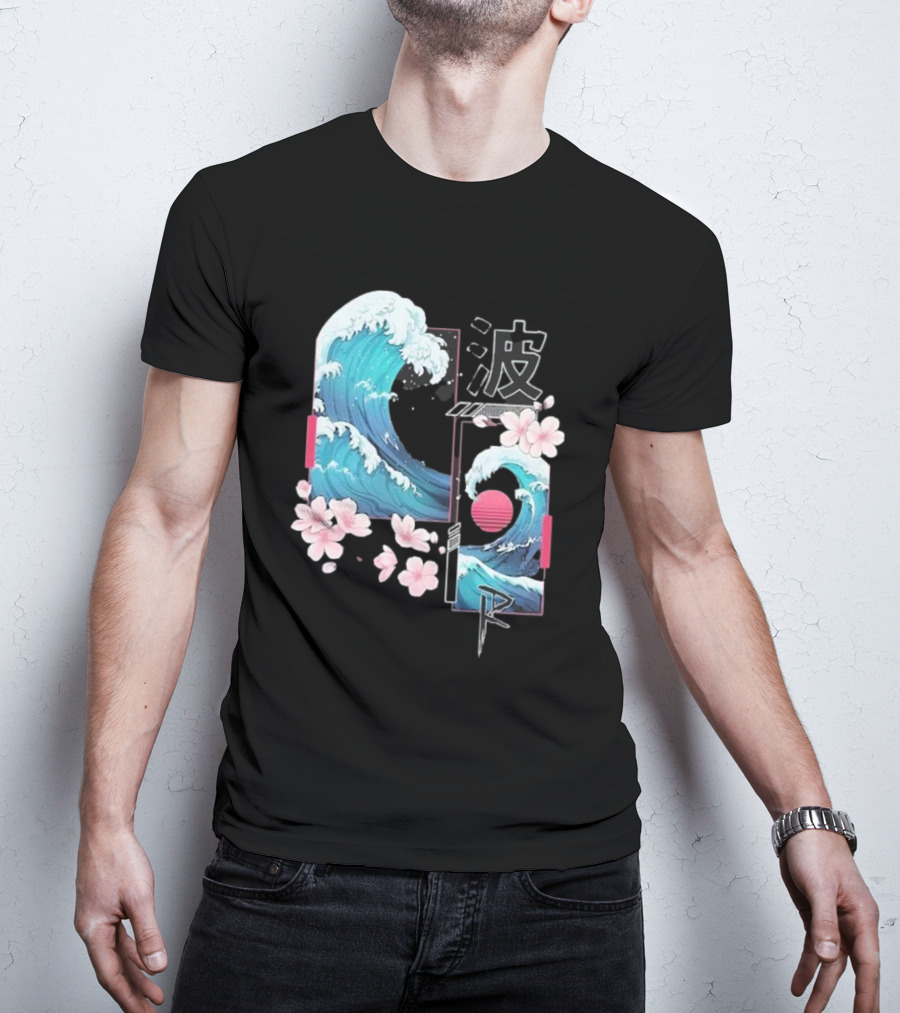Pandorya Nami Cherry Blossom Wave Aesthetic Grnk T-Shirt