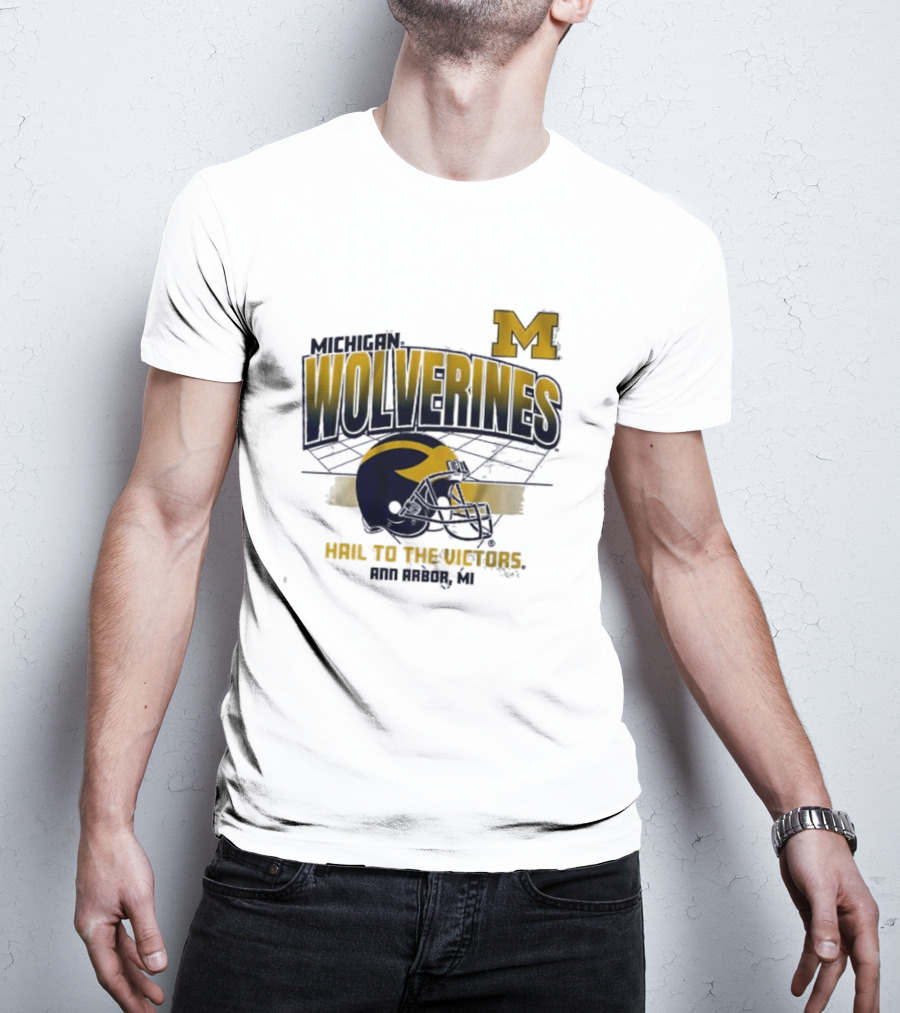 Michigan Wolverines Helmet Hail To The Victors Ann Arbor MI T-Shirt