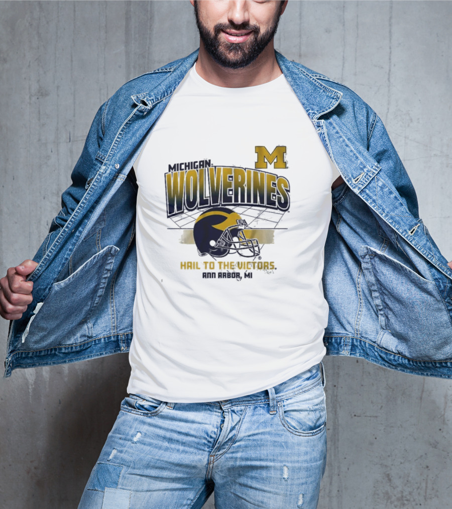 Michigan Wolverines Helmet Hail To The Victors Ann Arbor MI T-Shirt