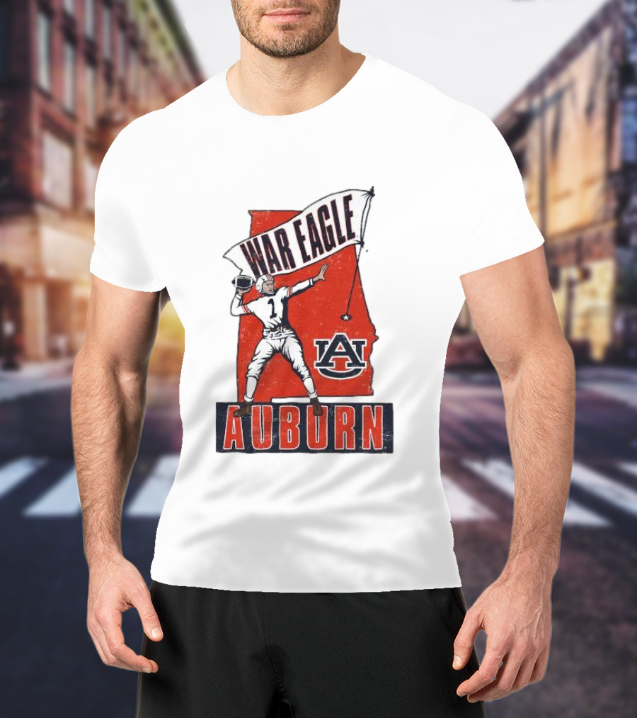 Auburn War Eagle Vintage Football Player With Auburn Logo And War Eagle Banner T-Shirt