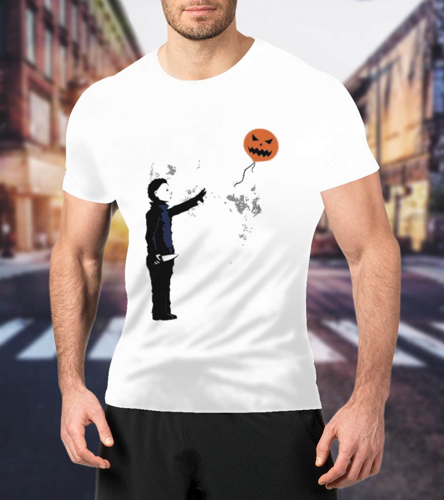 Ballooween Banksy Balloon Girl Meets Michael Myers Terror Horror Balloon T-Shirt