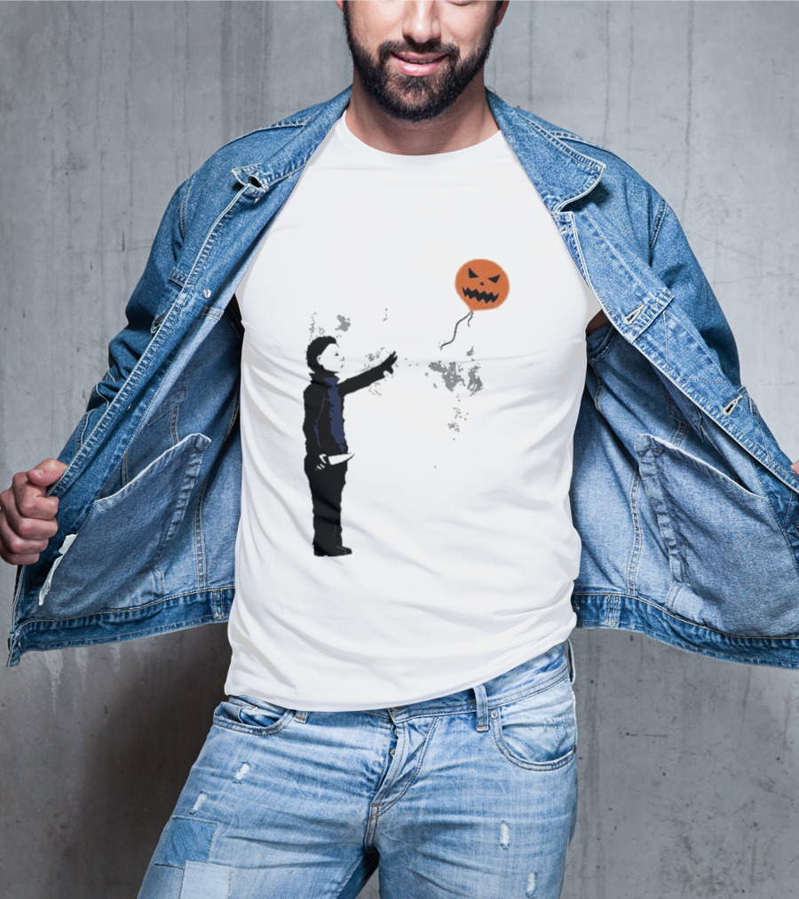 Ballooween Banksy Balloon Girl Meets Michael Myers Terror Horror Balloon T-Shirt