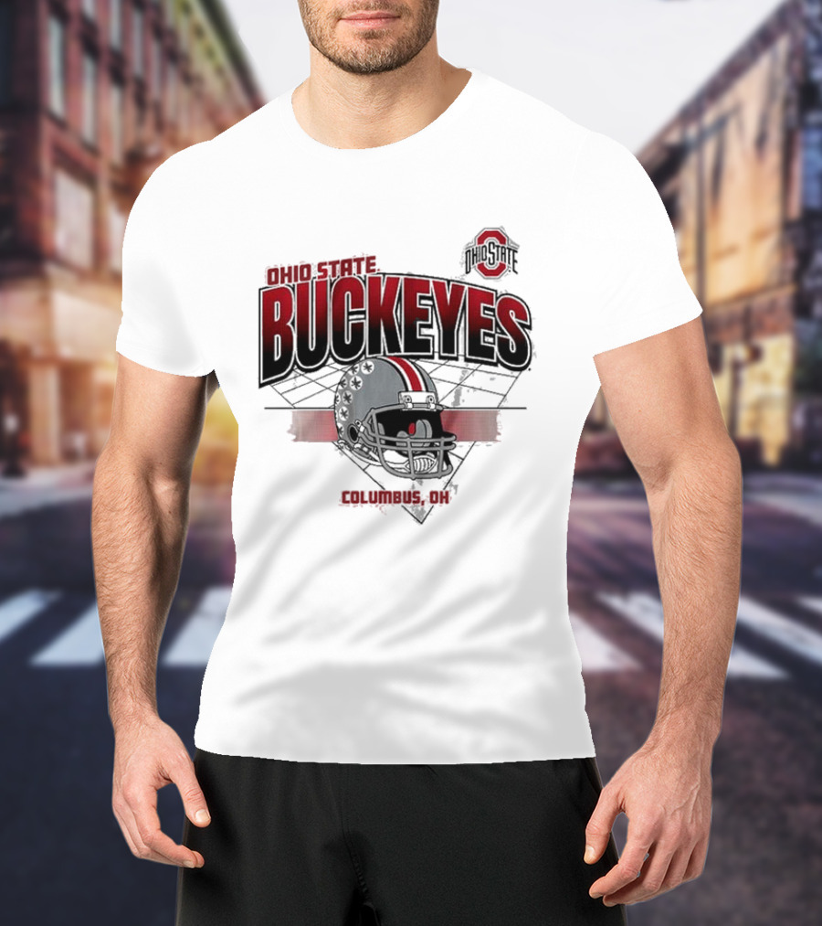 Ohio State Buckeyes Football Helmet Columbus OH Grid T-Shirt