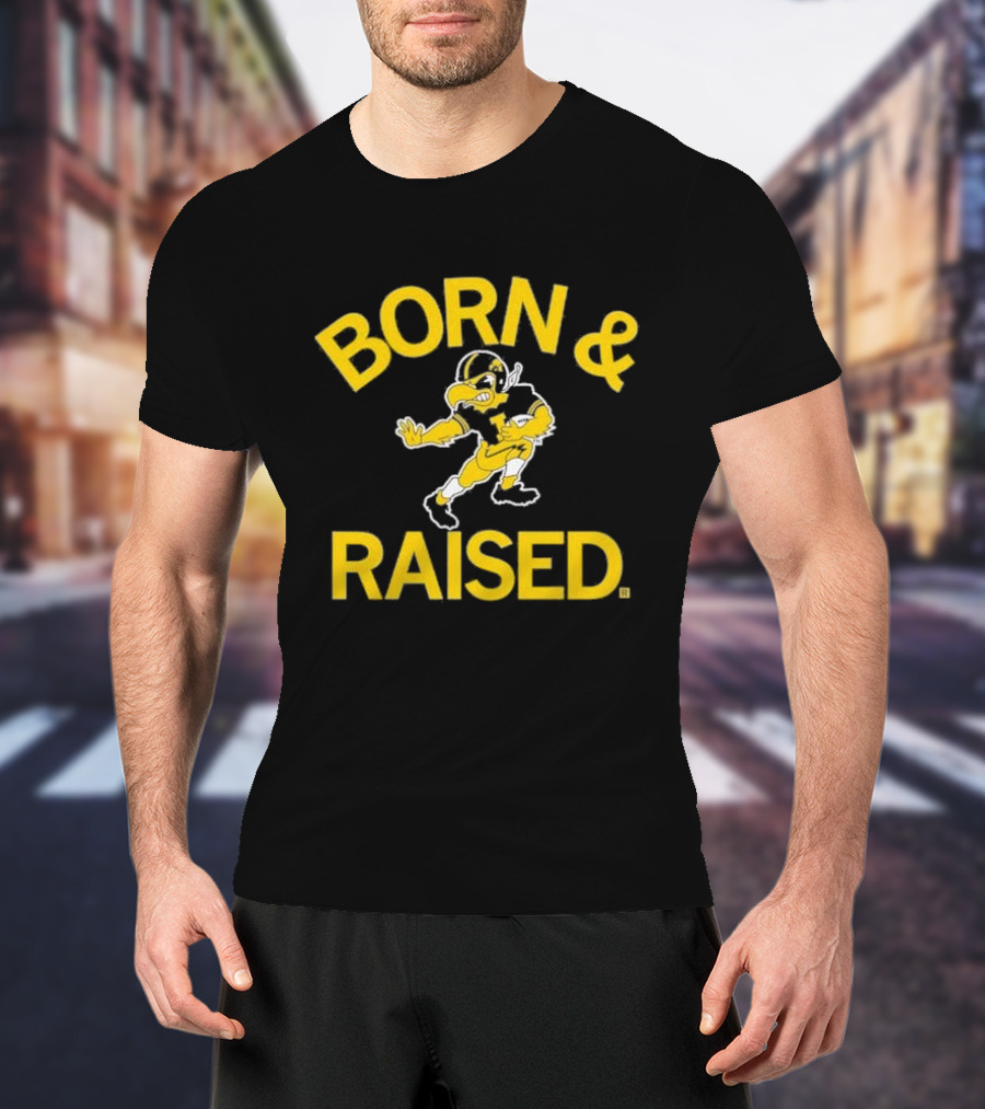 Hawkeyes Born And Raised Vintage Heavyweight Football T-Shirt