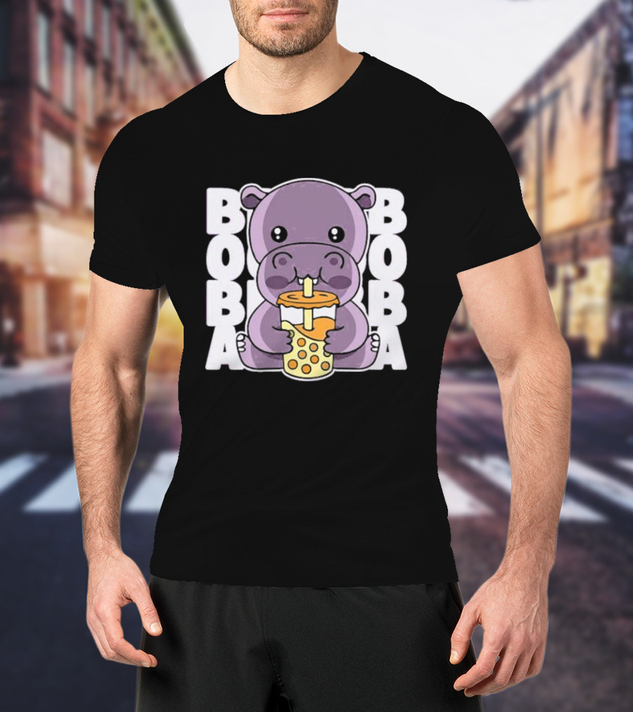 Kawaii Hippo Boba Tea Moo Deng Hippo Boba Boba T-Shirt