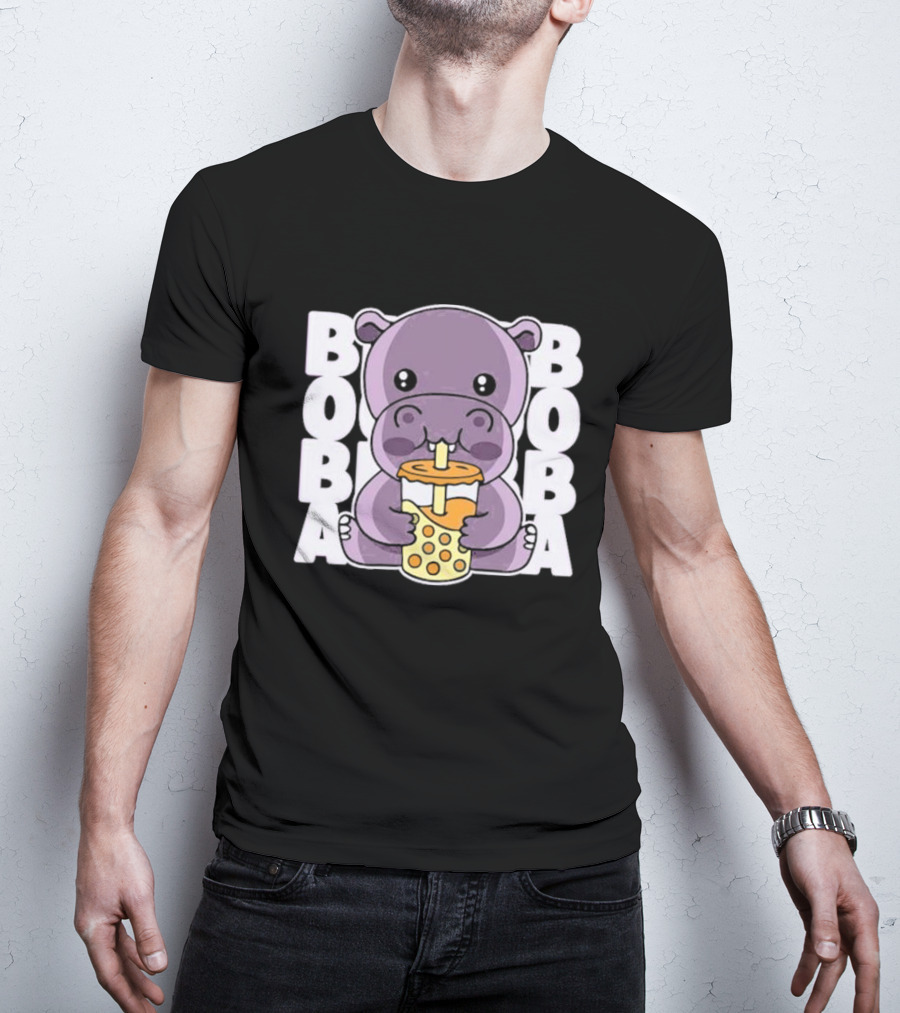 Kawaii Hippo Boba Tea Moo Deng Hippo Boba Boba T-Shirt