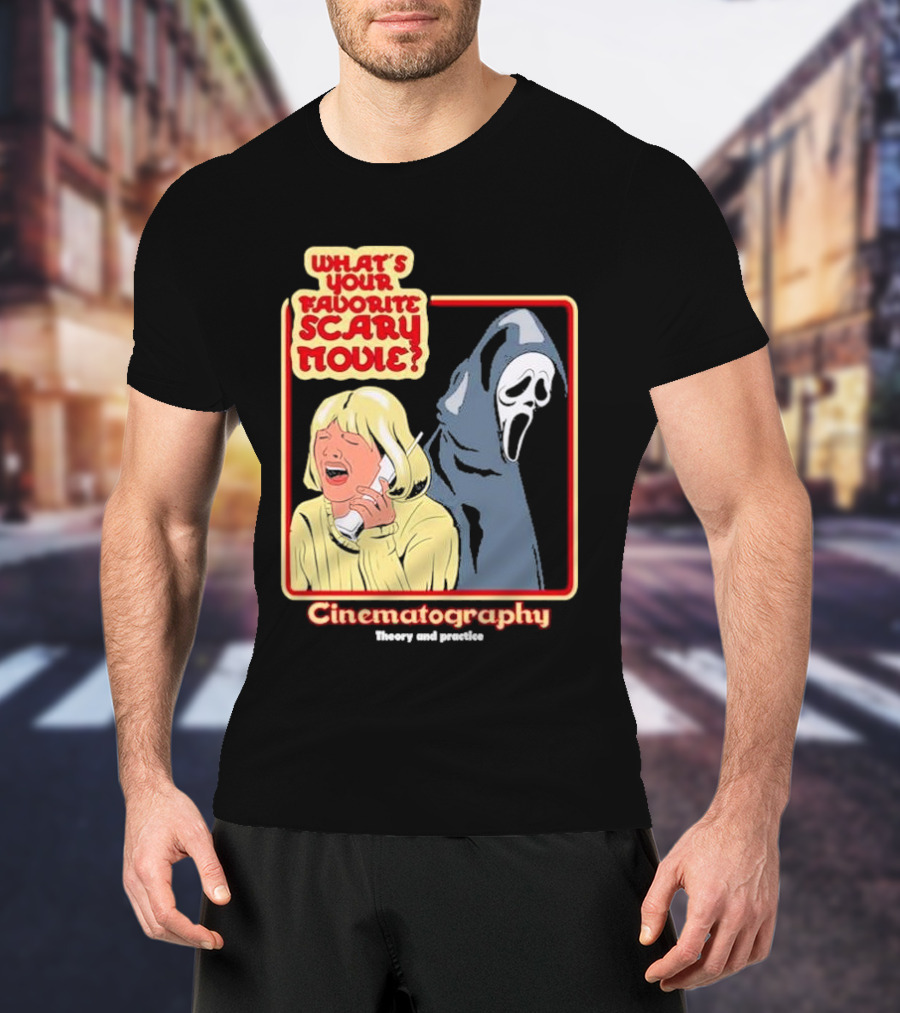 What’s Your Favorite Scary Movie Cinematography Theory And Practice Ghost Mask Girl On Phone T-Shirt