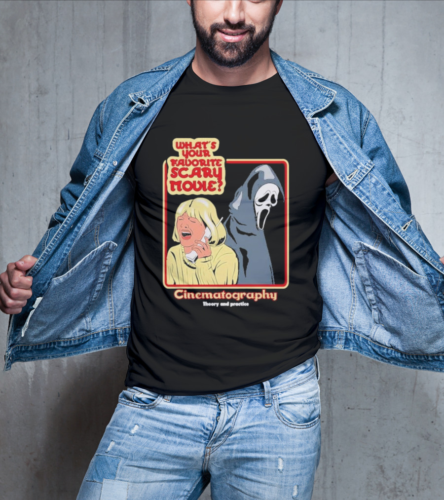 What’s Your Favorite Scary Movie Cinematography Theory And Practice Ghost Mask Girl On Phone T-Shirt