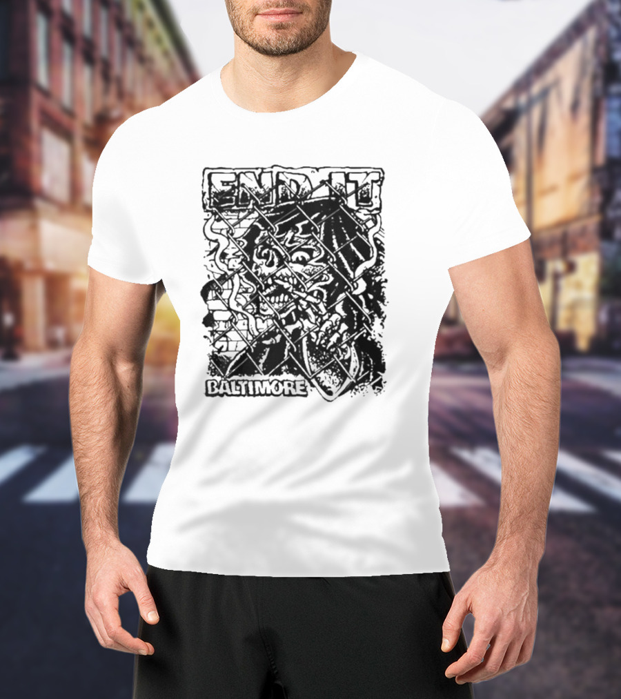 End It Baltimore Skull Behind Fence T-Shirt