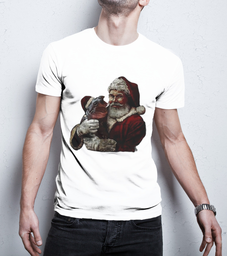 Moo Deng Xmas Funny Christmas Santa Hug Cute Baby Hippo Santa Claus Holiday T-Shirt