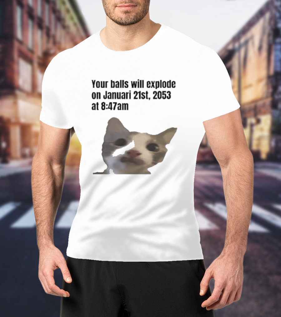 Your Balls Will Explode January 21st 2053 8:47am Cat Meme T-Shirt
