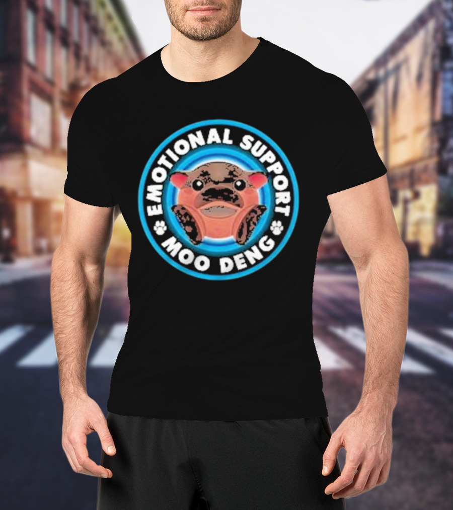 Emotional Support Moo Deng Hippo Badge T-Shirt