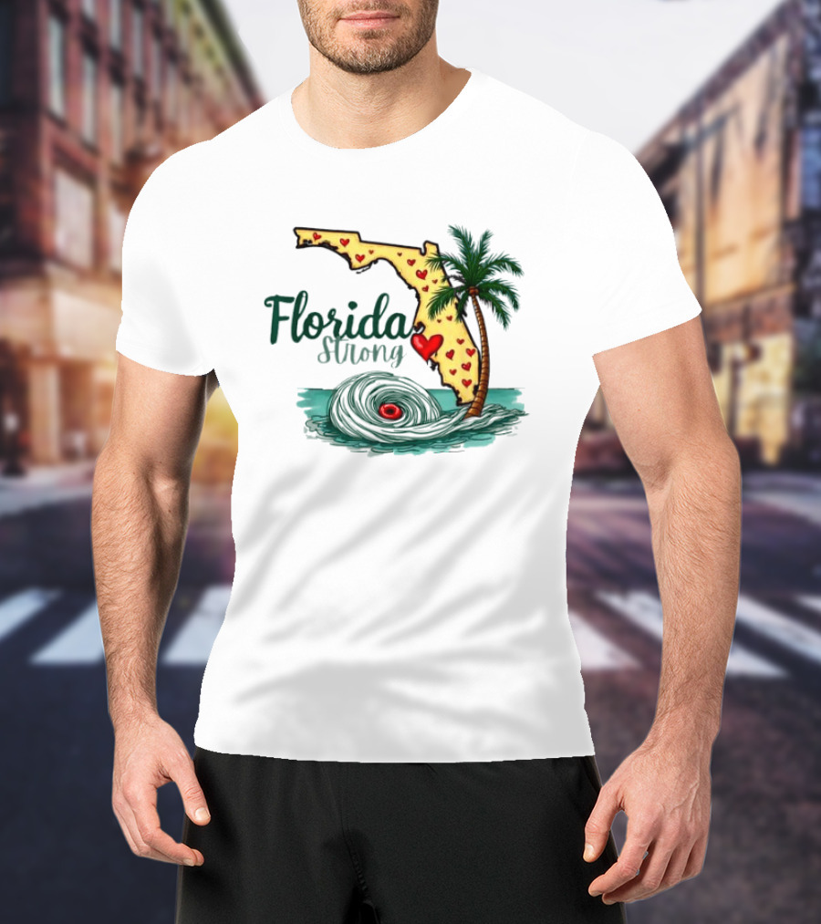 Pray For Tampa Bay Florida Strong Palm Tree Heart Map Hurricane T-Shirt