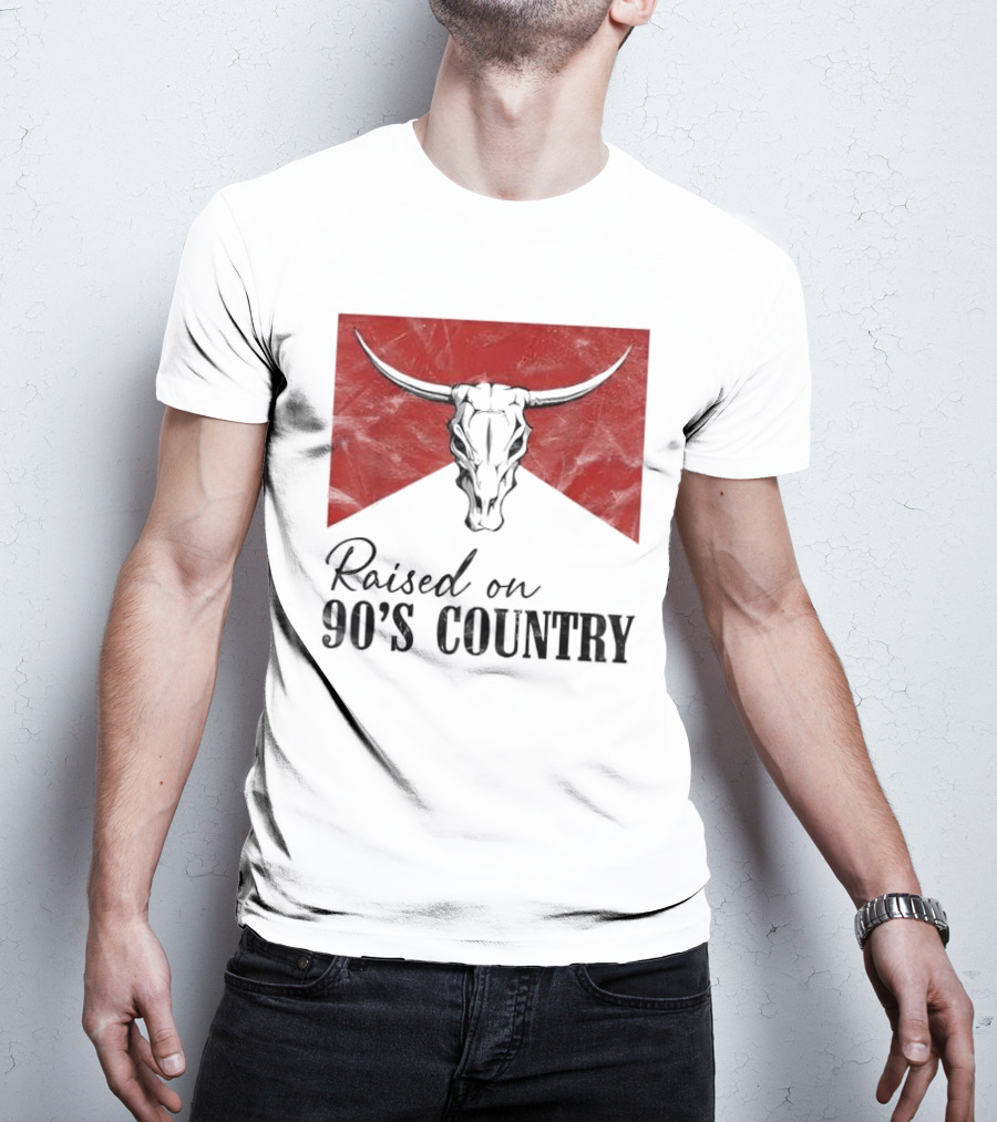 Raised On 90’s Country Western Bull Skull T-Shirt