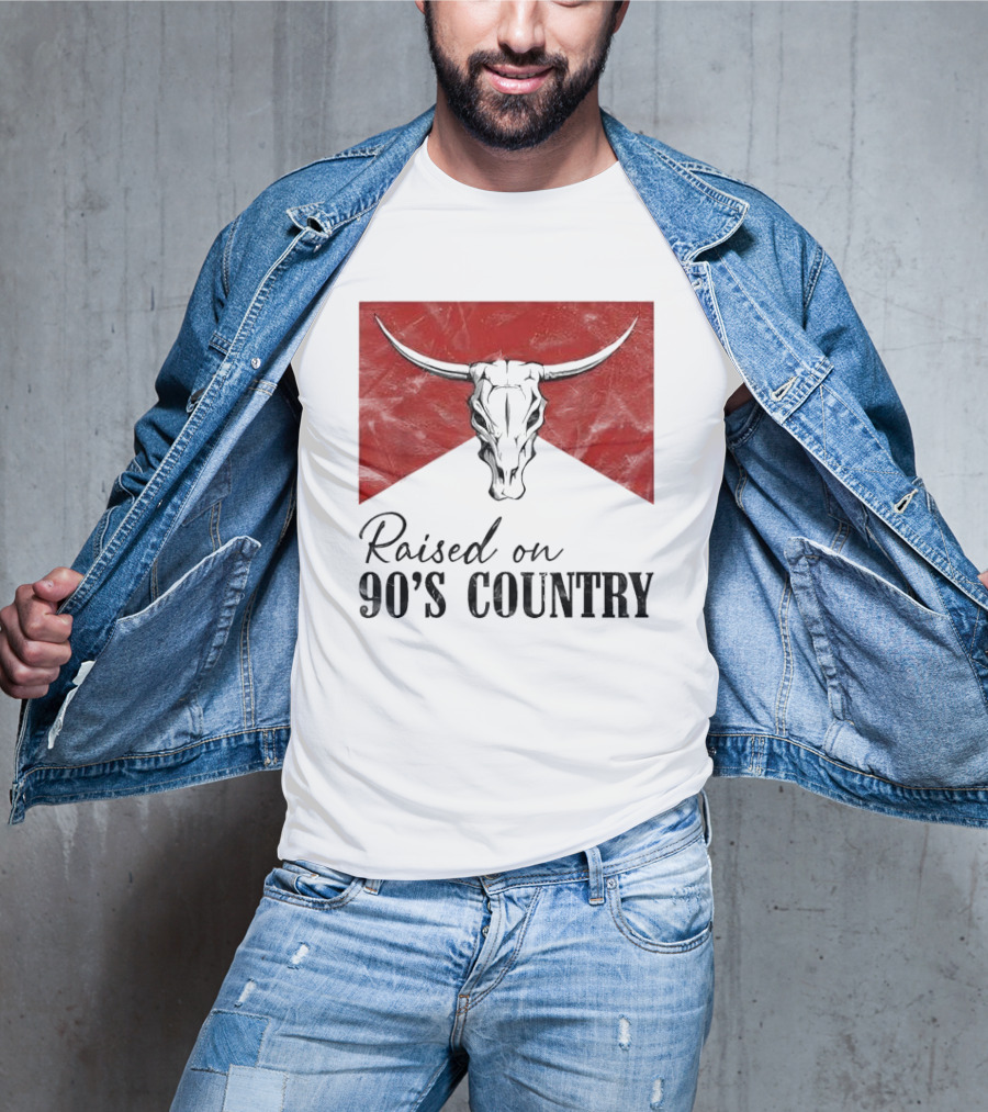 Raised On 90’s Country Western Bull Skull T-Shirt
