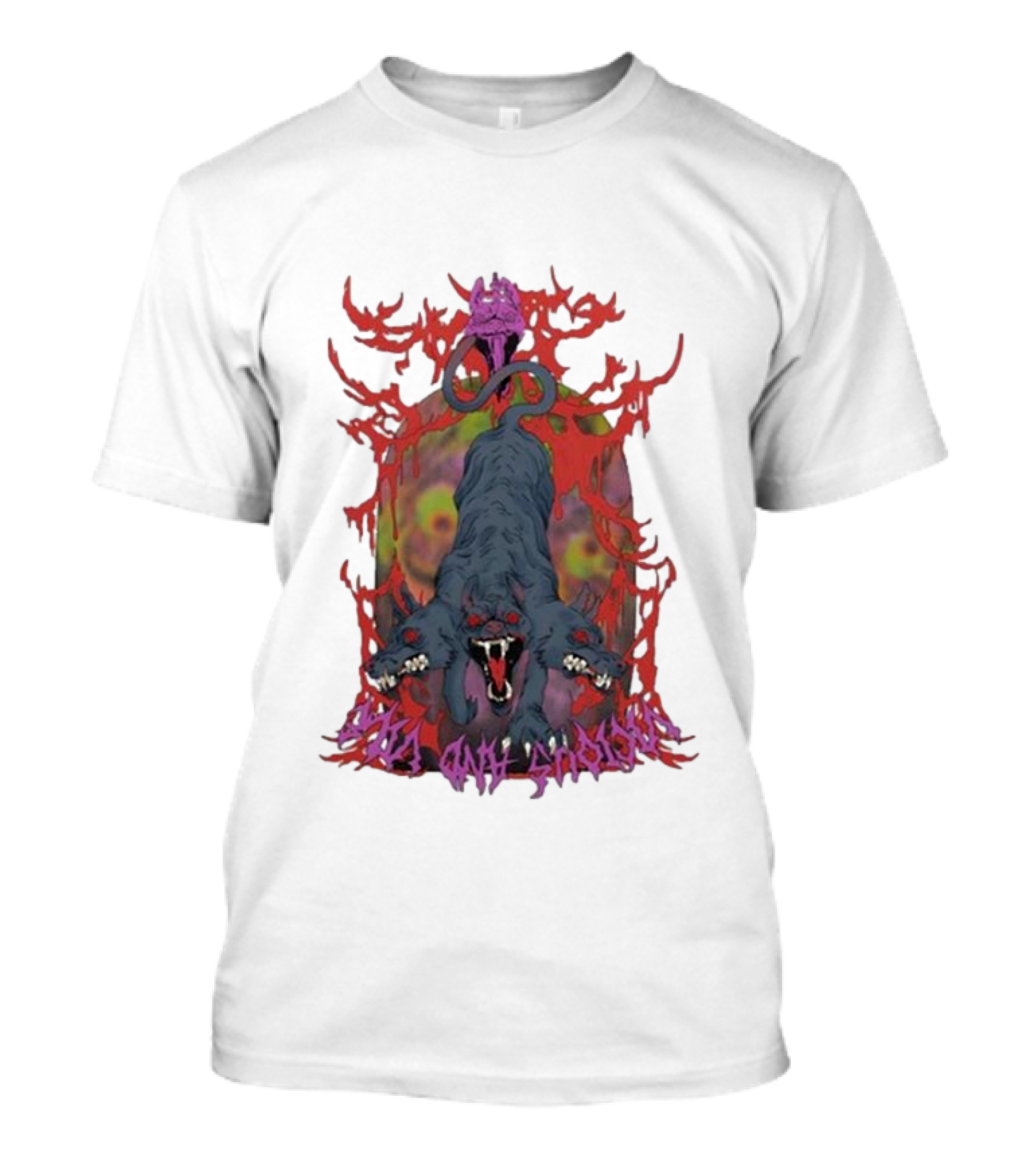 Cerberus Vicious And Psychedelic Flames T-Shirt