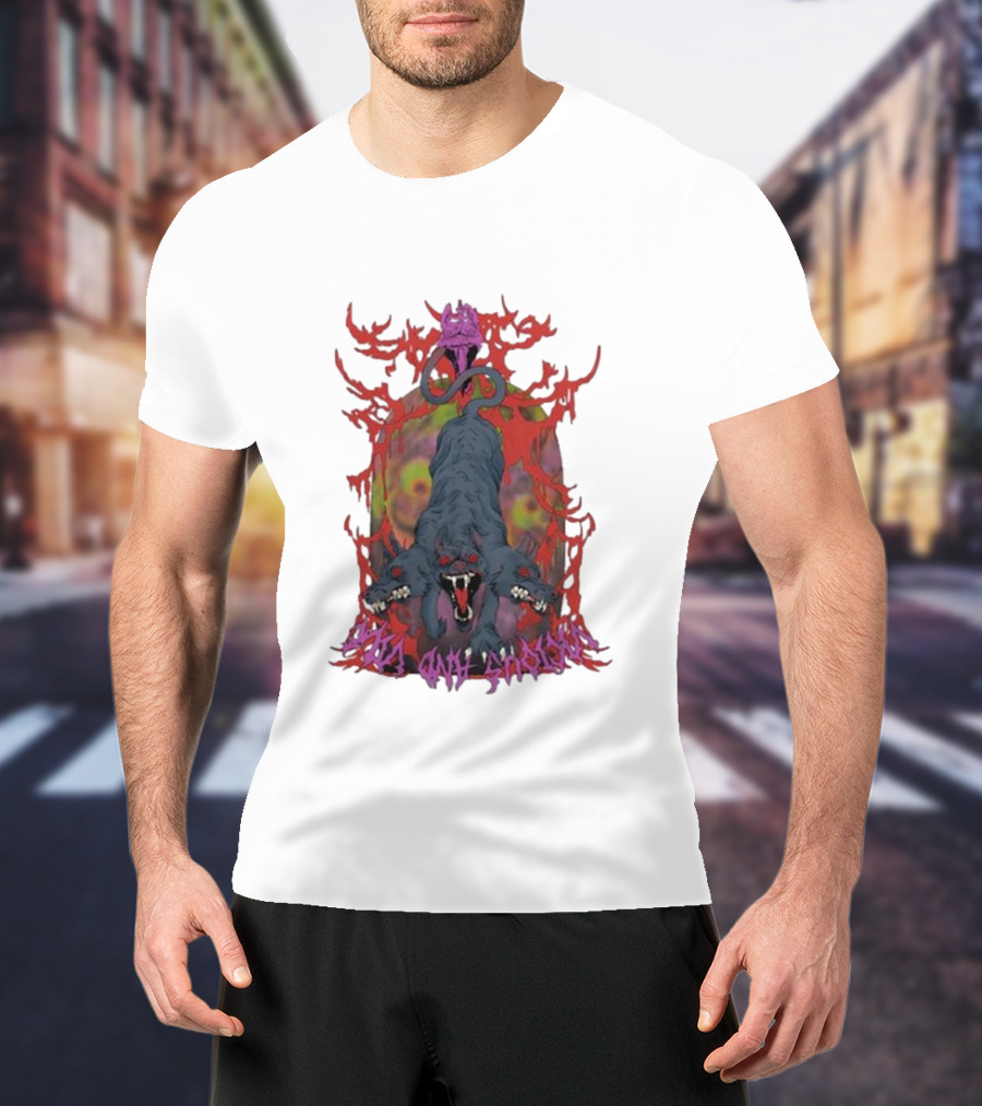 Cerberus Vicious And Psychedelic Flames T-Shirt