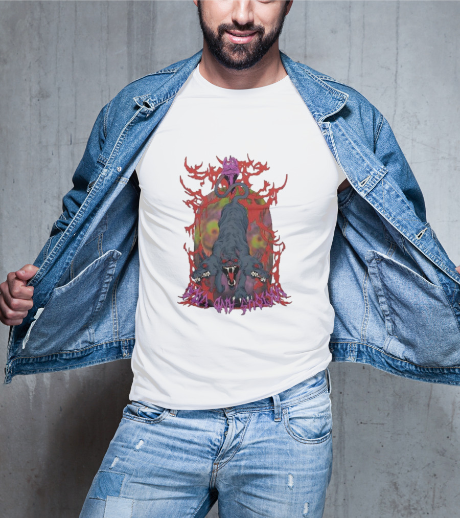 Cerberus Vicious And Psychedelic Flames T-Shirt