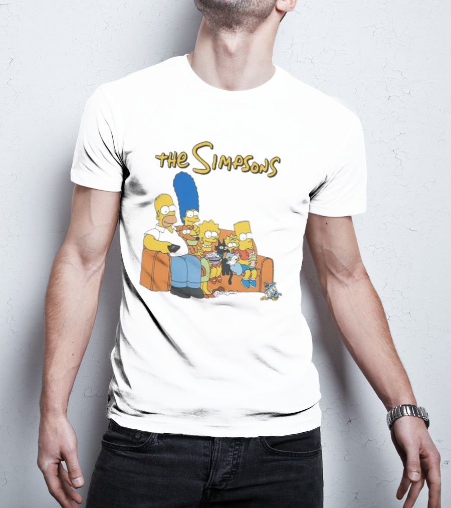 The Simpsons Couch Family Scene With Homer Marge Bart Lisa Maggie And Pets T-Shirt