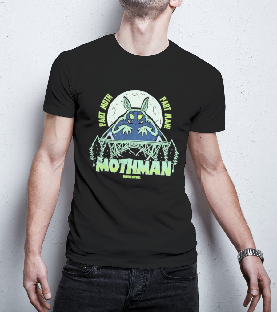 Part Moth Part Man Mothman Retro Murder Apparel Moon Bridge Forest T-Shirt