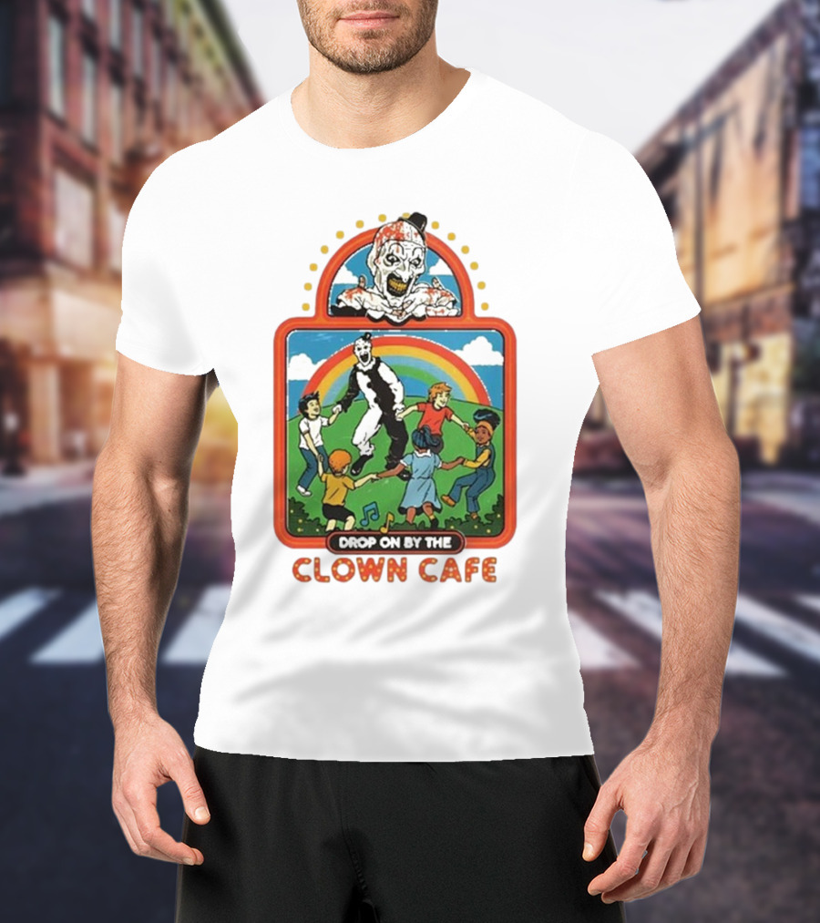 Drop On By The Clown Cafe Rainbow Clown Kids Circle T-Shirt