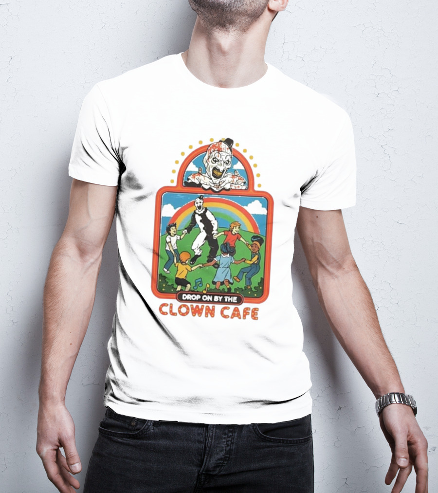 Drop On By The Clown Cafe Rainbow Clown Kids Circle T-Shirt