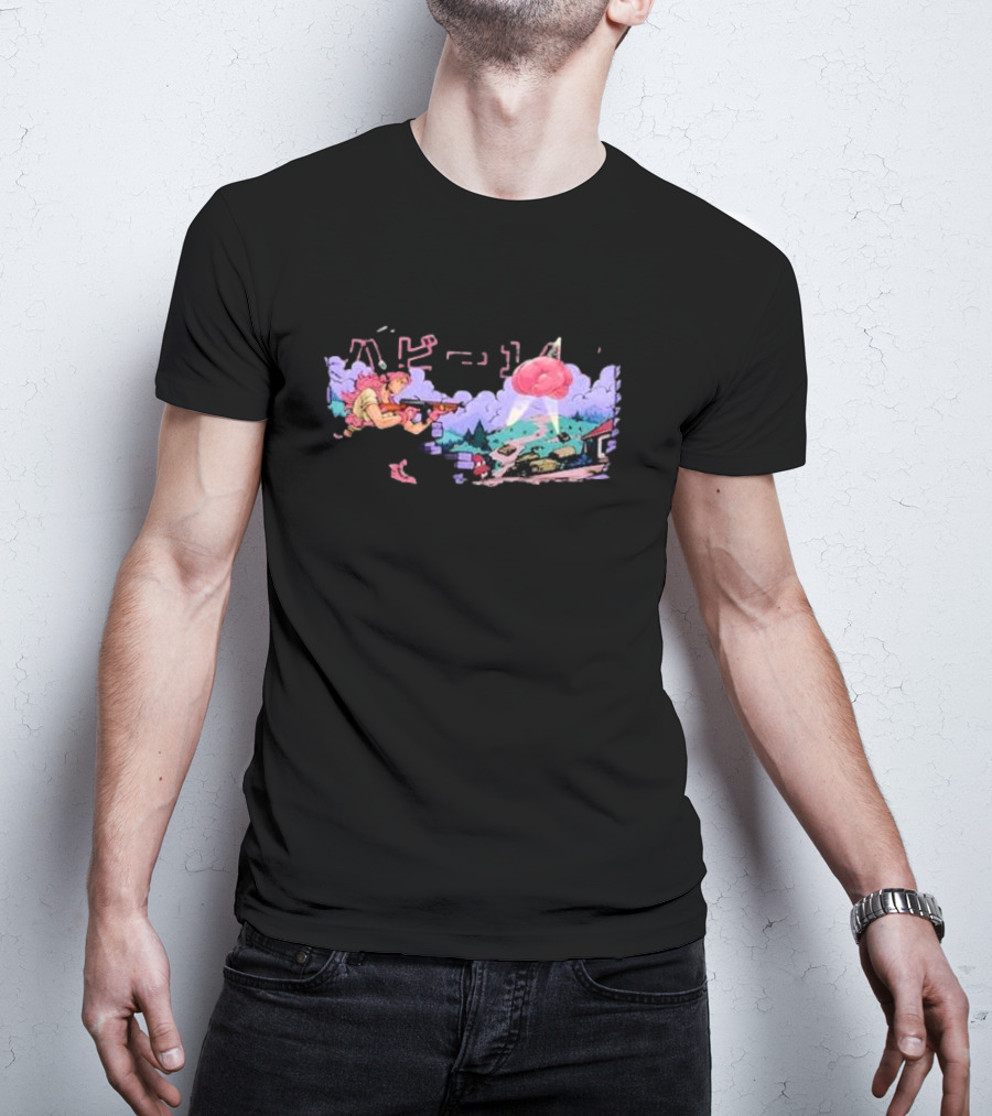 Gamer Supps Waifu Cups X Habie Sci-Fi Battle Scene With Laser And Floating Brain T-Shirt