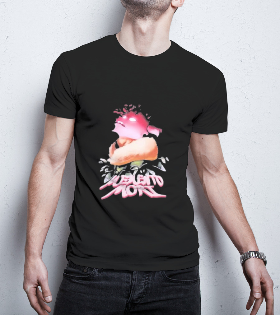 Memento Mori Floral Neon Character With Fur And Glowing Eyes T-Shirt