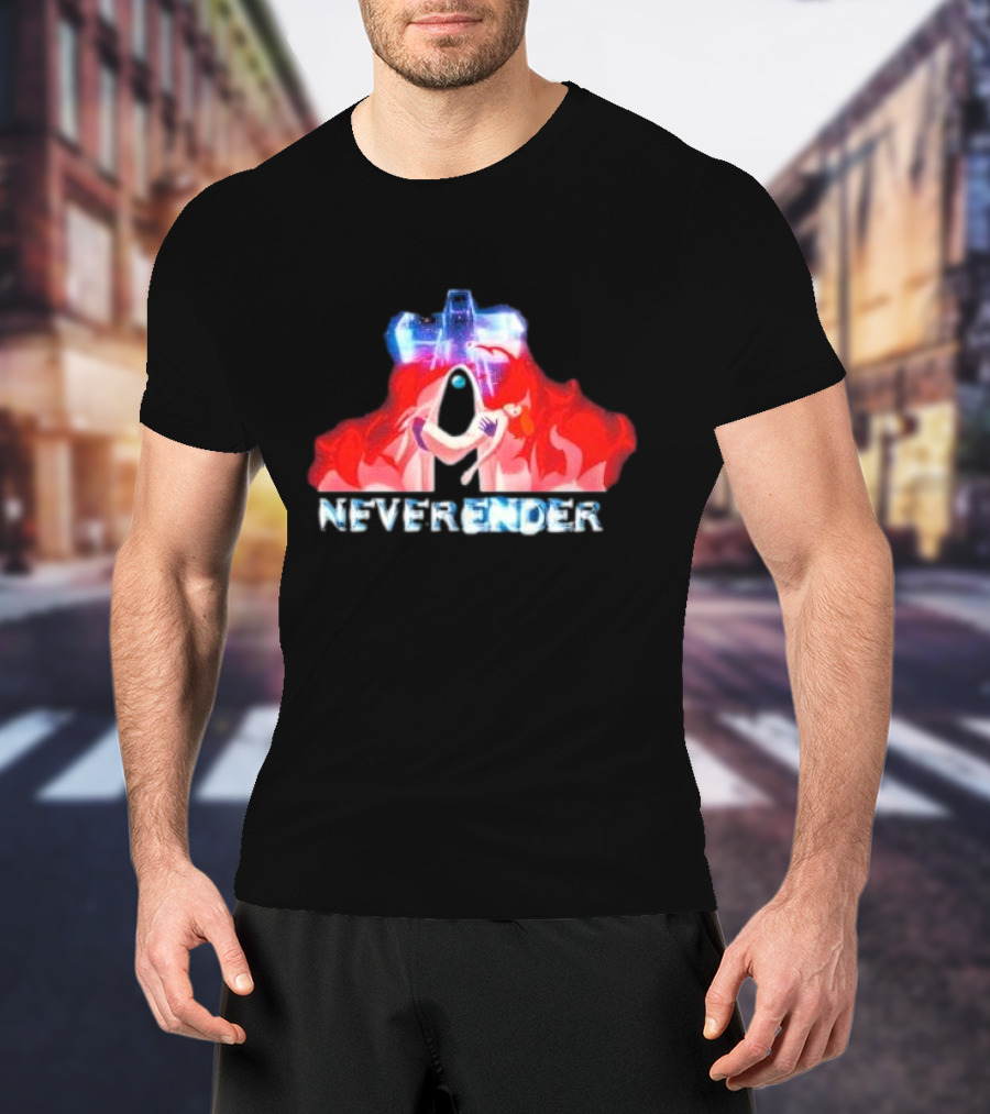 Neverender Spaceship And Mysterious Figure With Fiery T-Shirt