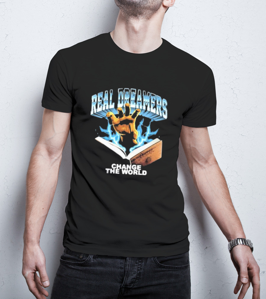 REAL DREAMERS HAND OF CHANGE THE WORLD POETRY BOOK LIGHTNING T-Shirt