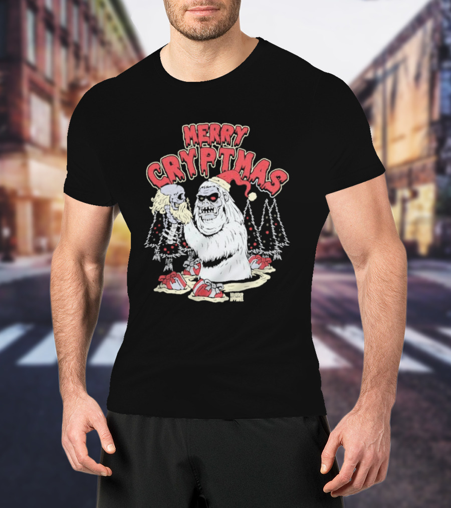 Merry Cryptmas Yeti Skull Santa Dark Humor T-Shirt
