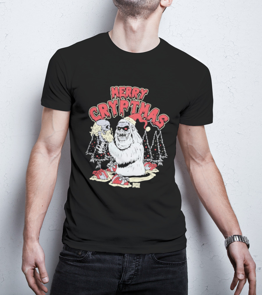 Merry Cryptmas Yeti Skull Santa Dark Humor T-Shirt