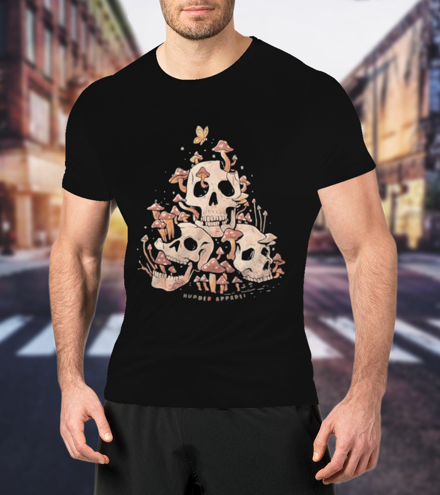 Skulls And Fungi Mushroom Murder Butterfly T-Shirt