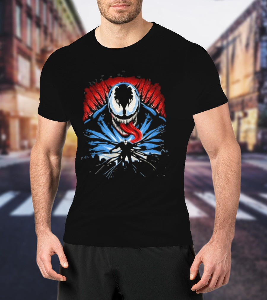 Venom Anti Hero Symbiote Red And Blue Cityscape Iconic T-Shirt