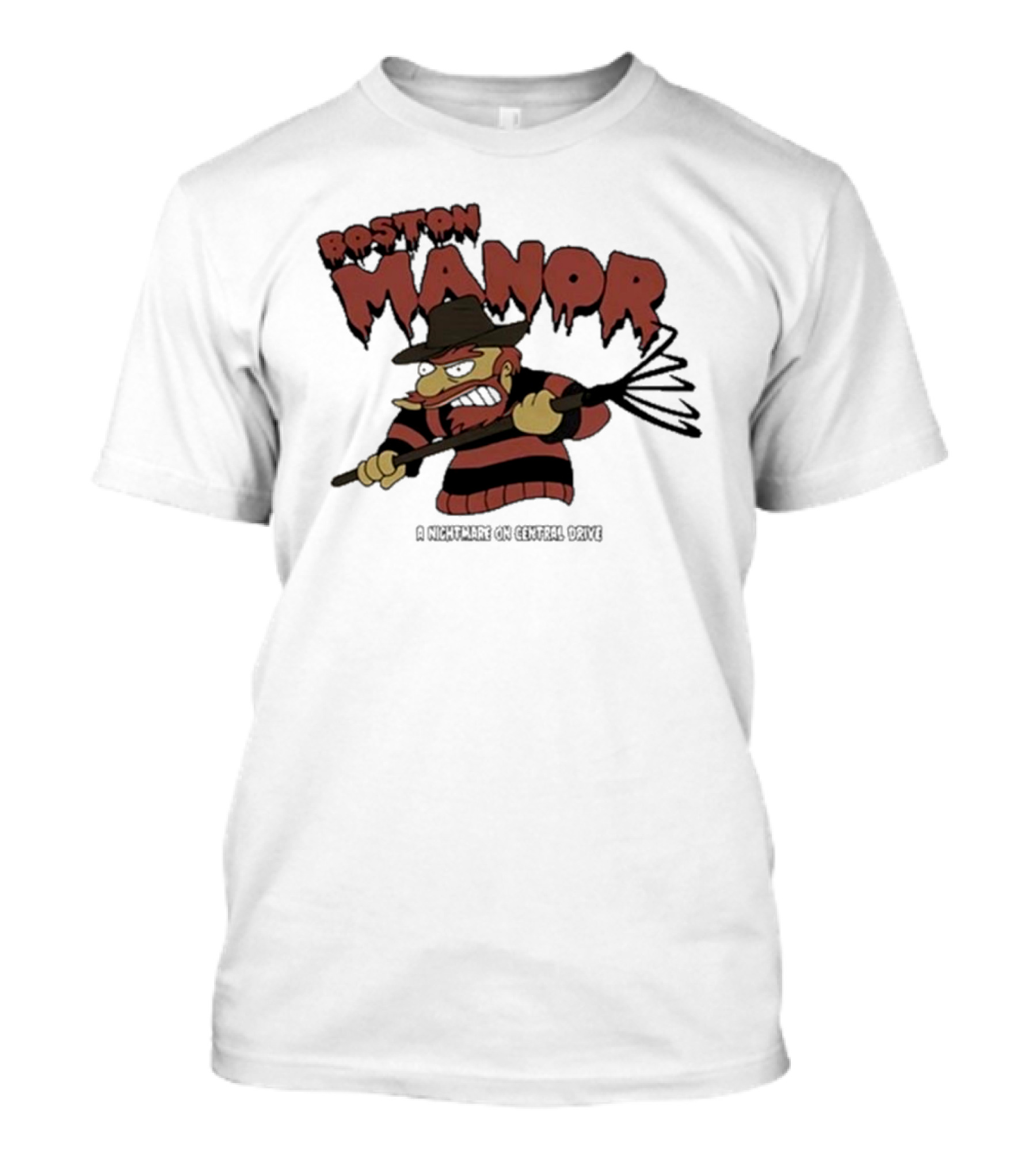 Boston Manor A Nightmare On Central Drive Freddy Krueger Parody Character T-Shirt