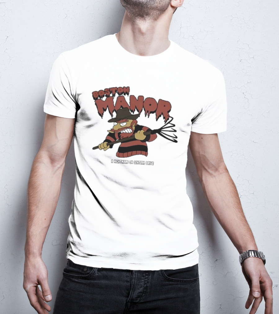 Boston Manor A Nightmare On Central Drive Freddy Krueger Parody Character T-Shirt