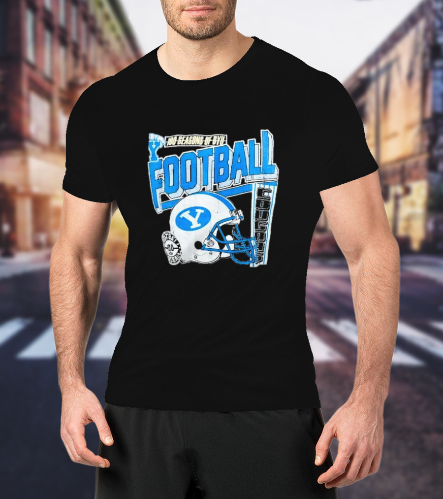 100 Seasons Of BYU Football Cougars Helmet Royal Army Brand T-Shirt