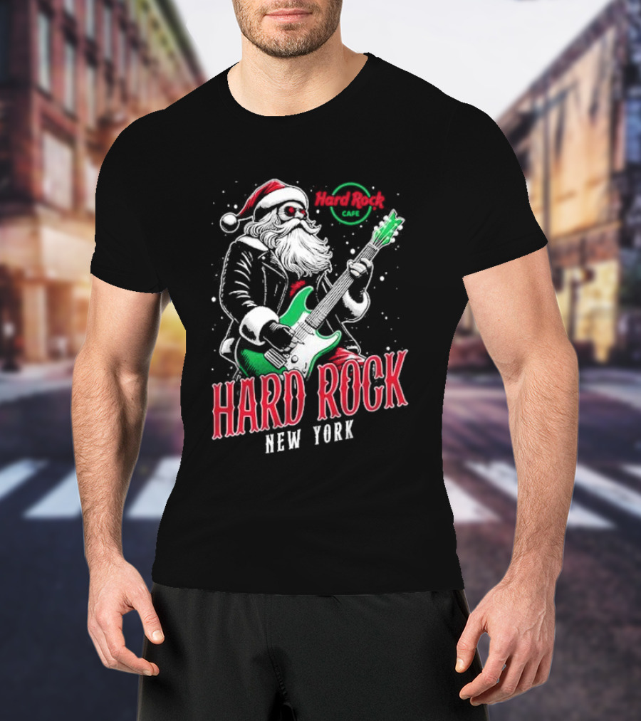 Hard Rock Cafe New York Santa Christmas Guitar Holiday Live T-Shirt