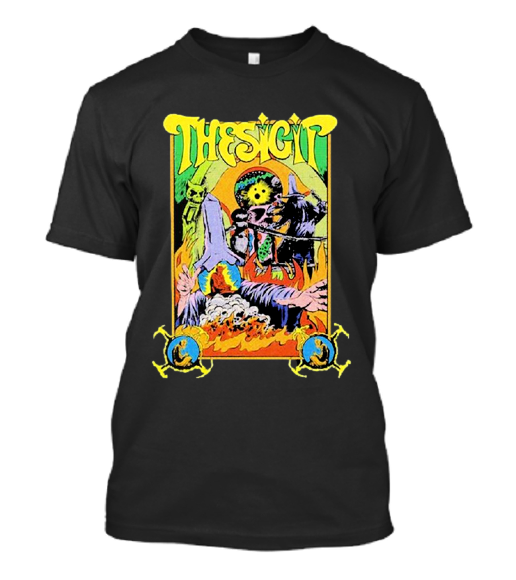 THESIGIT Psychedelic Skeletons Fire Scene Retro T-Shirt