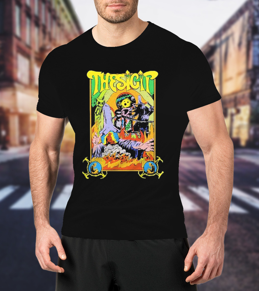 THESIGIT Psychedelic Skeletons Fire Scene Retro T-Shirt